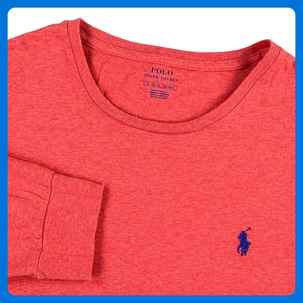 Polo Ralph Lauren T-Shirt Men XL‎ Red Heather 100% Cotton Long Sleeve Pony Logo